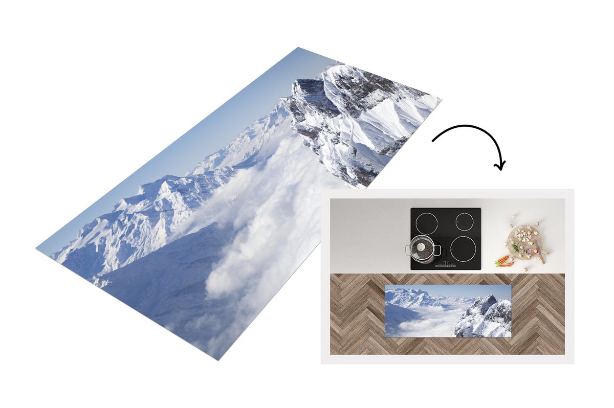 KitchenYeah Keukenloper - Loper keuken - Alpen - Sneeuw - Berg - 120x50 cm - Keukenloper vinyl Multicolor