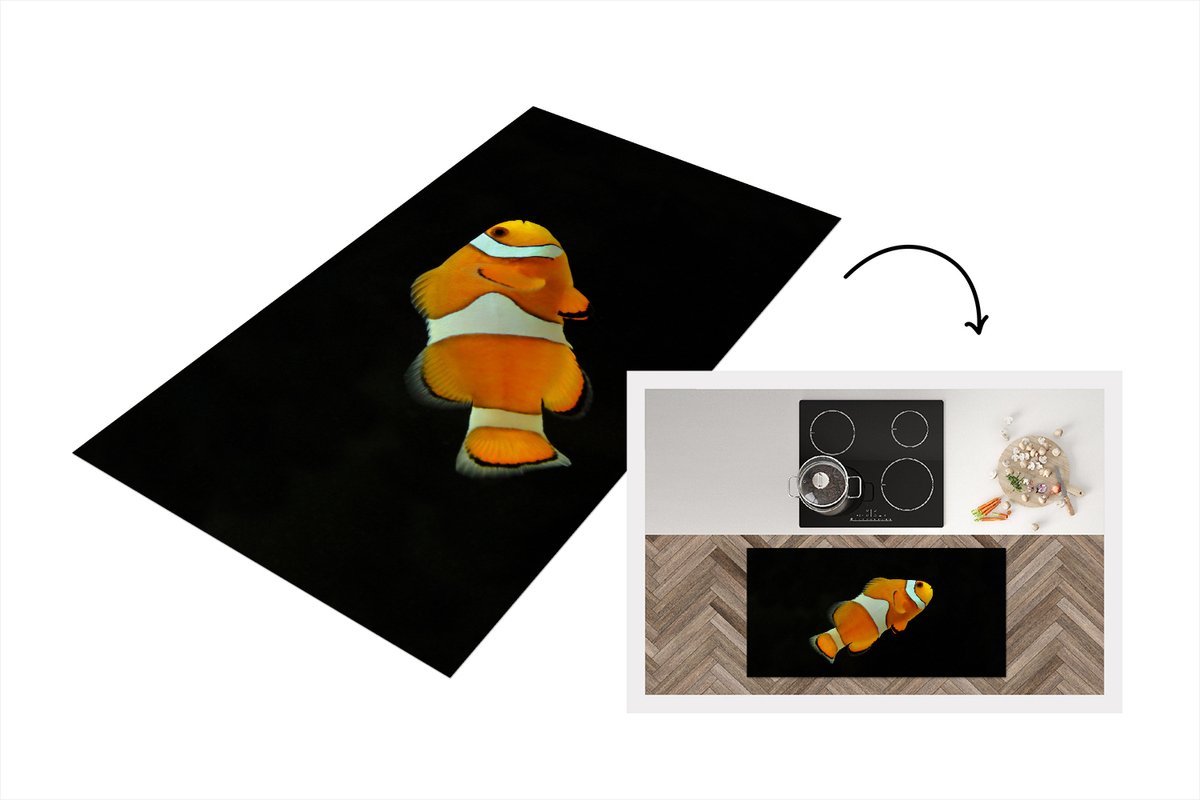 KitchenYeah Keukenloper - Loper keuken - Vis - Lijn - Zwart - 120x60 cm - Keukenloper vinyl Multicolor