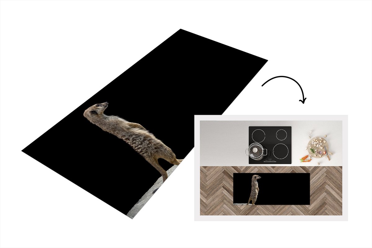 KitchenYeah Keukenloper - Loper keuken - Stokstaartje - Wilde dieren - Zwart - 120x50 cm - Keukenloper vinyl Multicolor