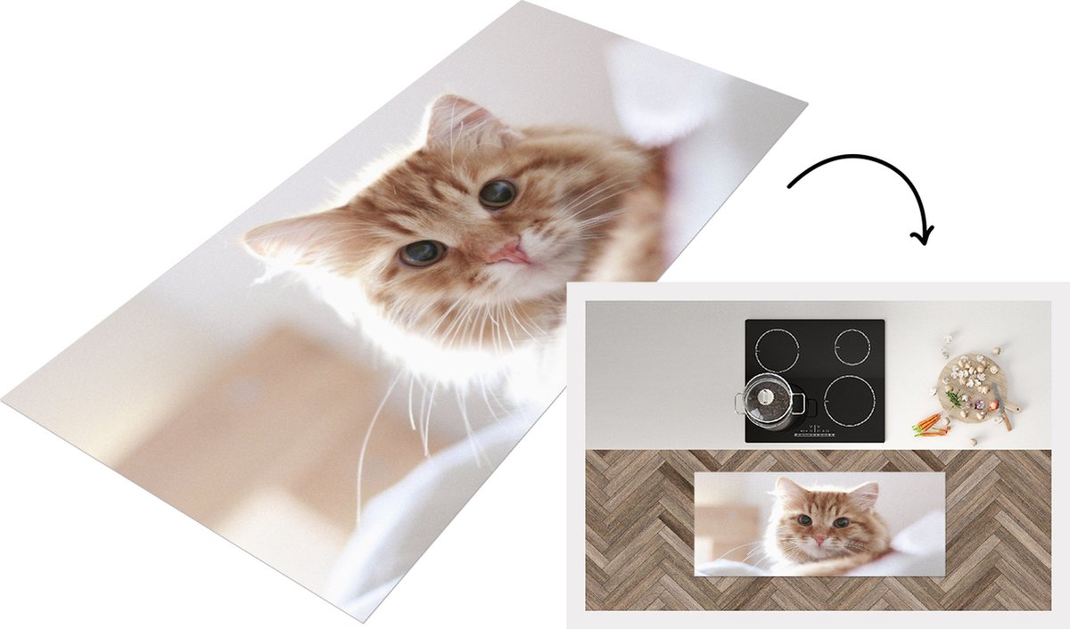 KitchenYeah Keukenloper - Loper keuken - Kat - Rood - Bed - 120x50 cm - Keukenloper vinyl Multicolor