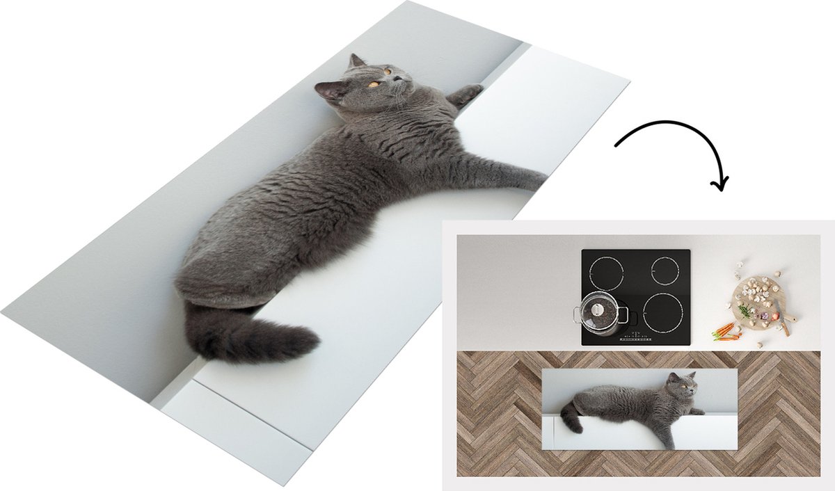 KitchenYeah Keukenloper - Loper keuken - Kat - Britse Korthaar - Grijs - Keukenloper vinyl Multicolor