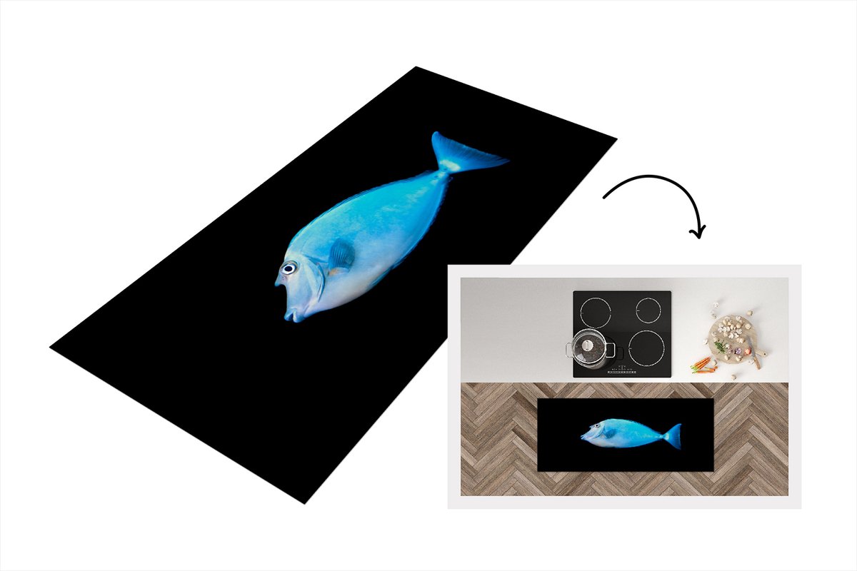 KitchenYeah Keukenloper - Loper keuken - Vis - Zeedieren - Zwart - 120x50 cm - Keukenloper vinyl Multicolor
