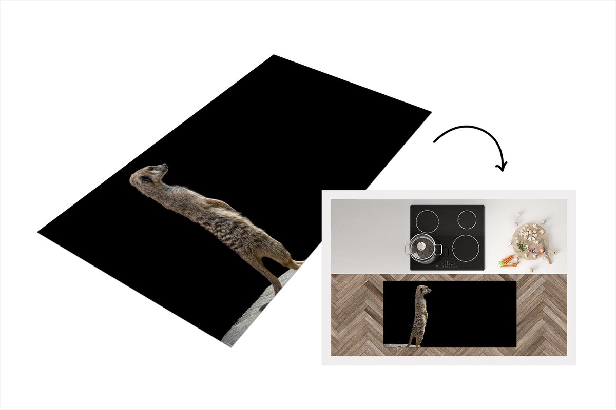 KitchenYeah Keukenloper - Loper keuken - Stokstaartje - Wilde dieren - Zwart - 120x60 cm - Keukenloper vinyl Multicolor
