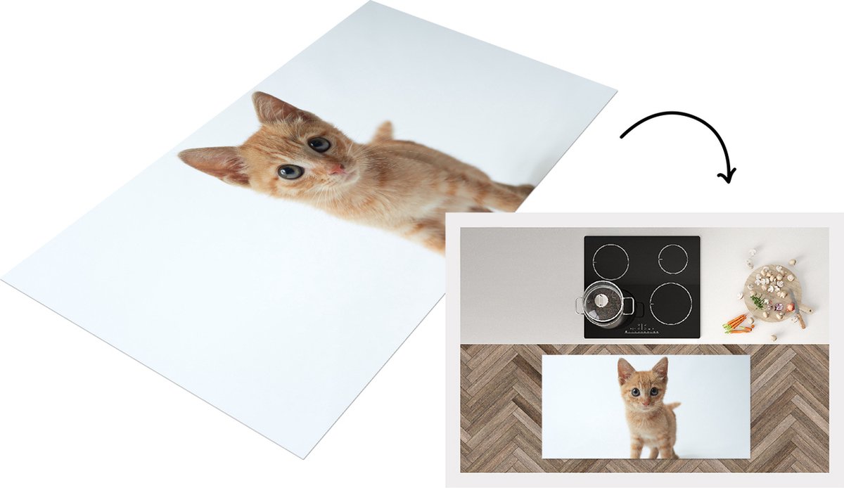 KitchenYeah Keukenloper - Loper keuken - Kat - Rood - Kitten - 120x60 cm - Keukenloper vinyl Multicolor