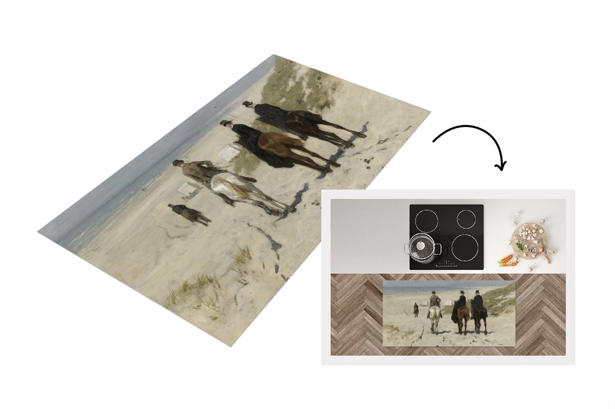 KitchenYeah Keukenloper - Loper keuken - Morgenrit langs het strand - Schilderij van Anton Mauve - 120x60 cm - Keukenloper vinyl Multicolor