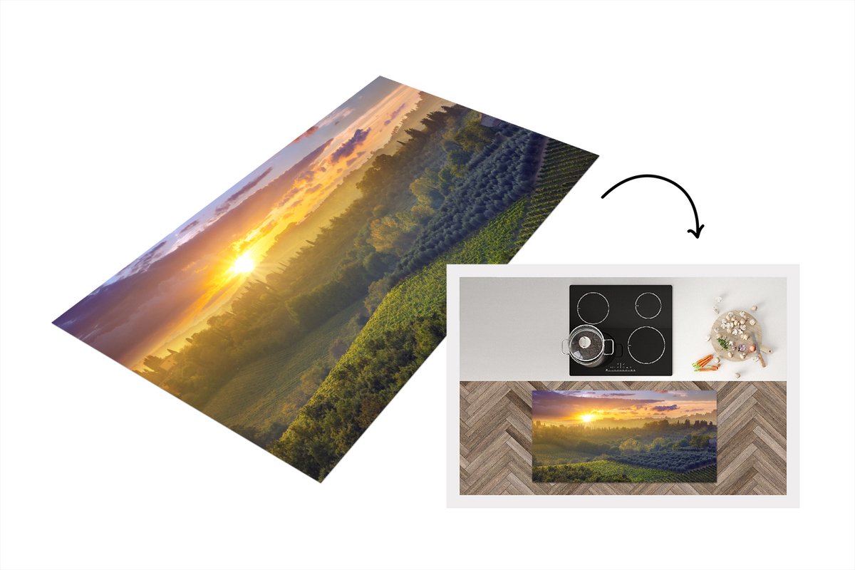 KitchenYeah Keukenloper - Loper keuken - Toscane - Landschap - Zon - 120x60 cm - Keukenloper vinyl Multicolor