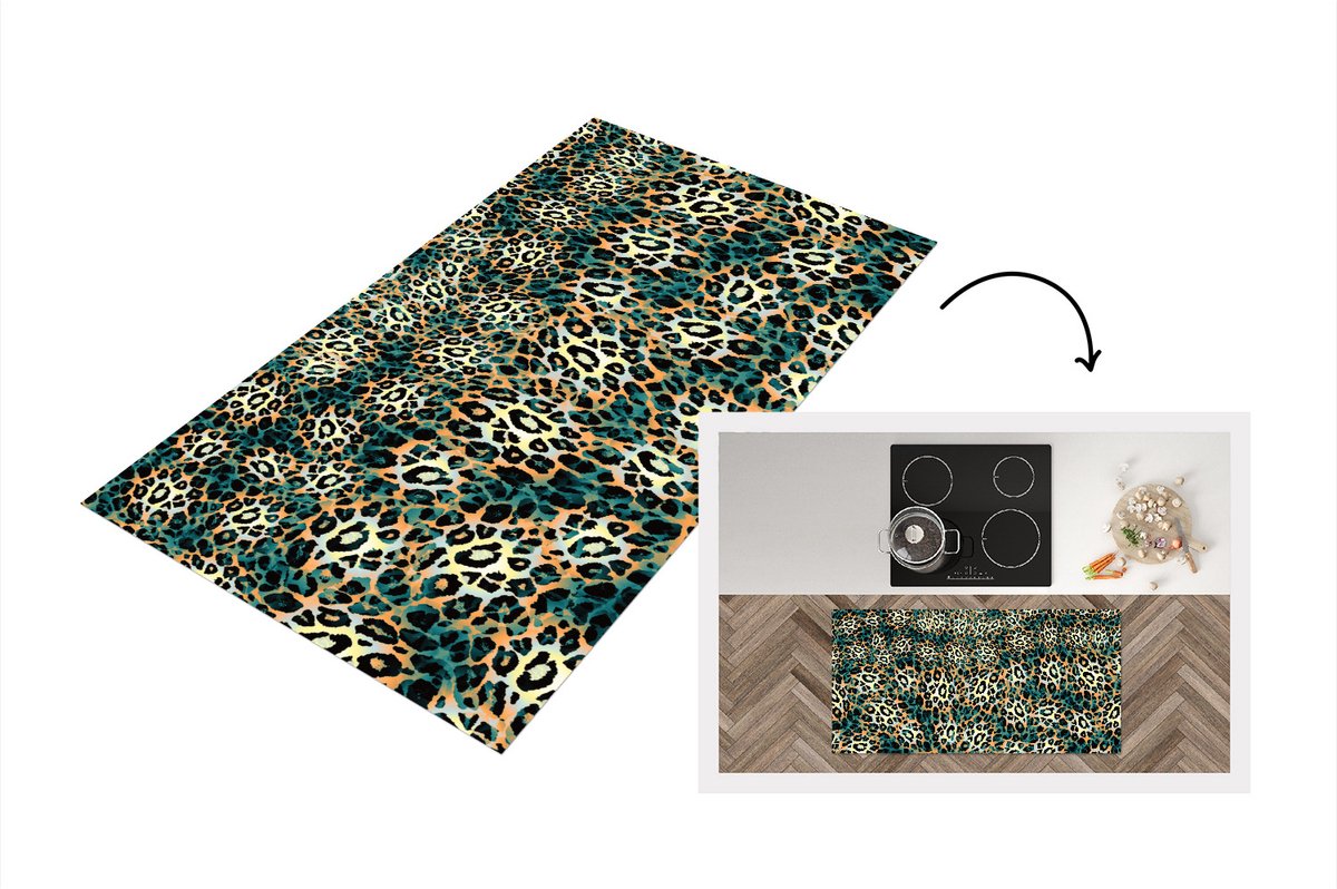 KitchenYeah Keukenloper - Loper keuken - Luipaard - Patroon - Blauw - 120x60 cm - Keukenloper vinyl Multicolor