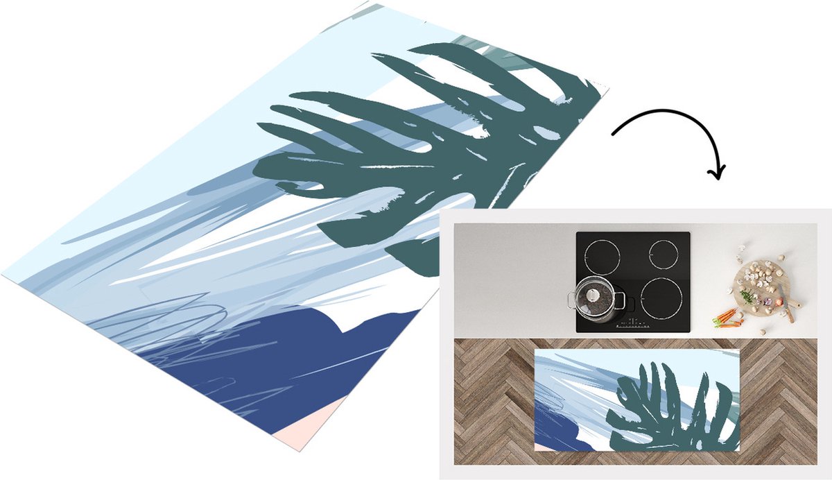 KitchenYeah Keukenloper - Loper keuken - Zomer - Monstera - Groen - 120x60 cm - Keukenloper vinyl Multicolor