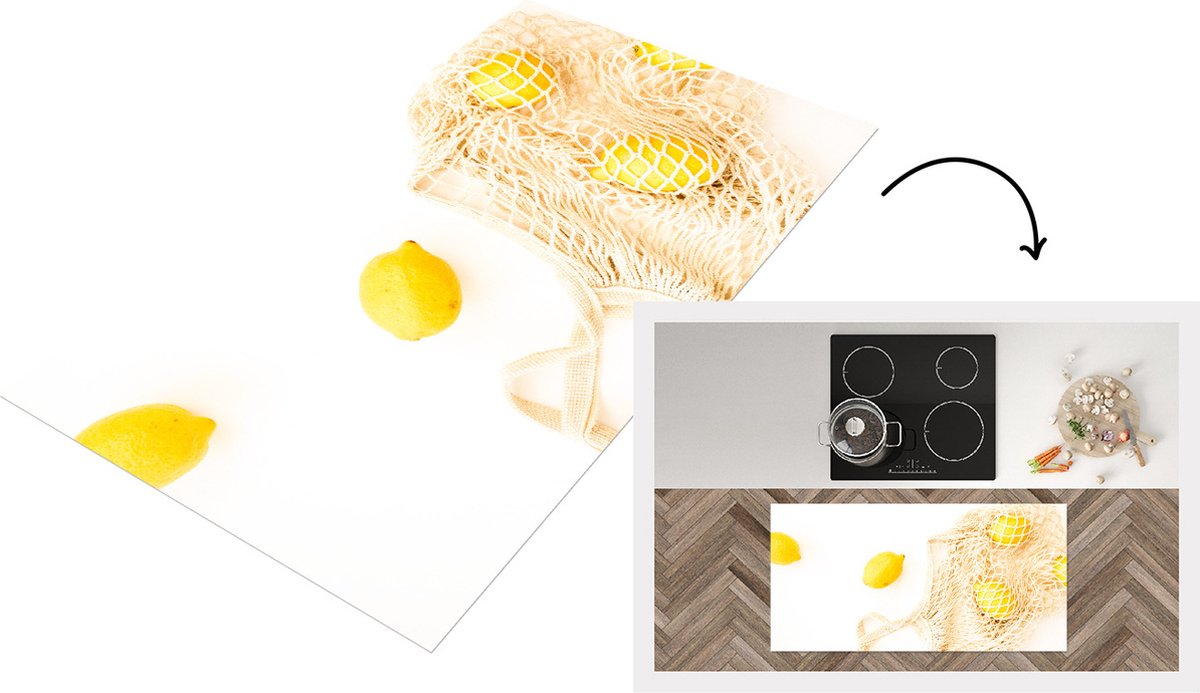 KitchenYeah Keukenloper - Loper keuken - Citroen - Tas - Wit - 120x60 cm - Keukenloper vinyl Multicolor