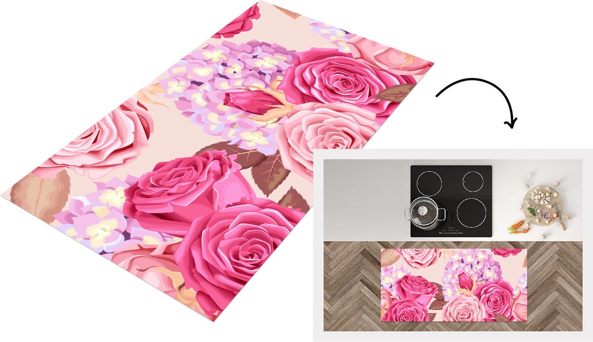 KitchenYeah Keukenloper - Loper keuken - Bloemen - Rozen - Roze - Keukenloper vinyl, foto 2