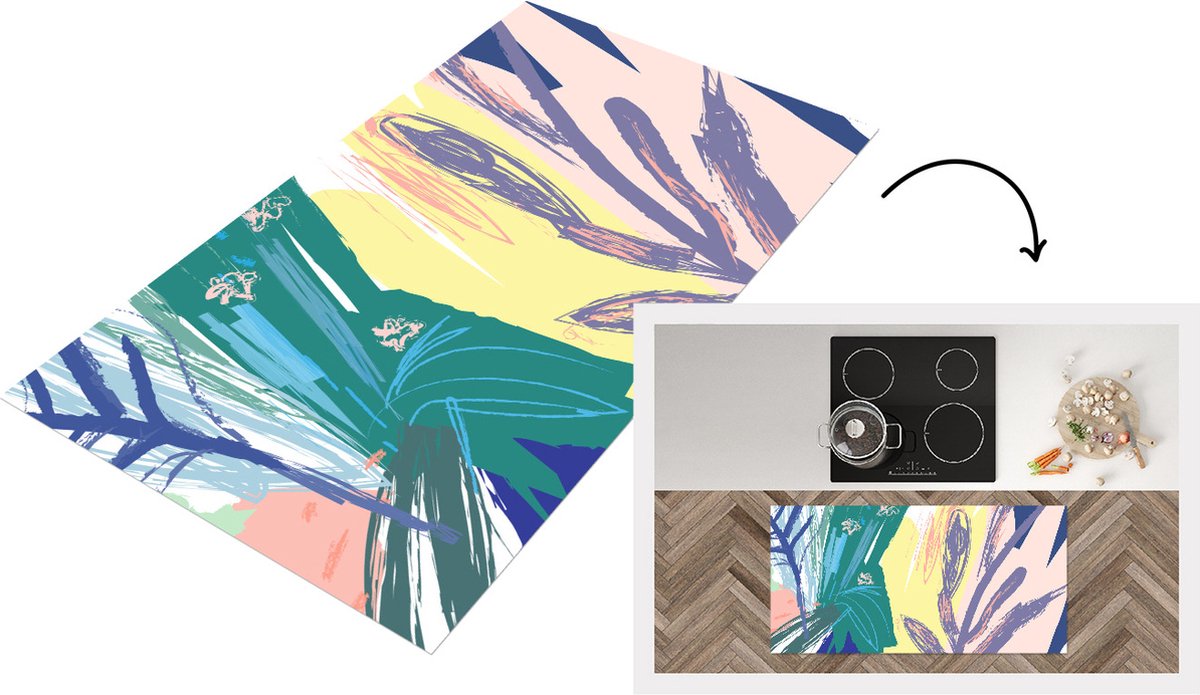 KitchenYeah Keukenloper - Loper keuken - Zomer - Plant - Tropisch - 120x60 cm - Keukenloper vinyl Multicolor