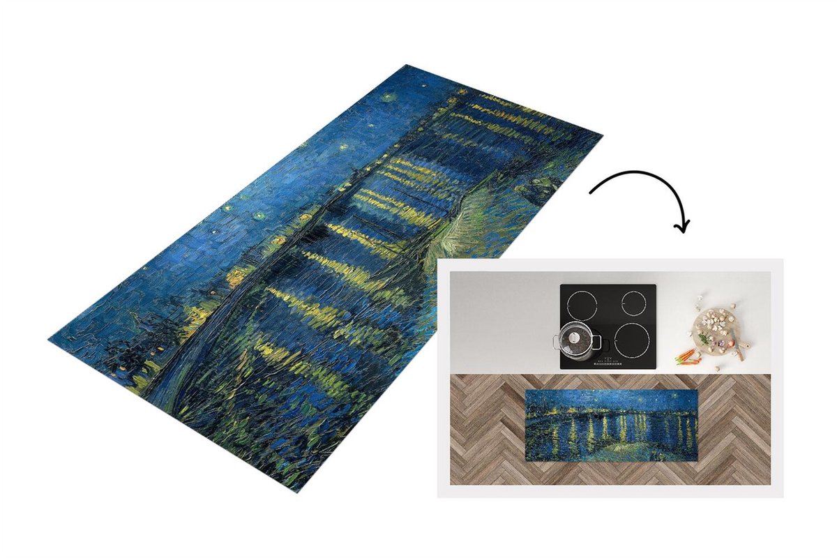 KitchenYeah Keukenloper - Loper keuken - De Sterrennacht - Vincent van Gogh - 120x50 cm - Keukenloper vinyl Multicolor