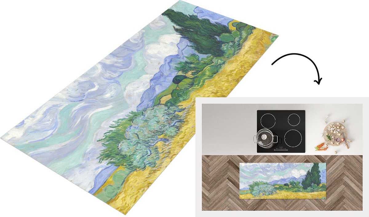 KitchenYeah Keukenloper - Loper keuken - Korenveld met cipressen - Vincent van Gogh - Keukenloper vinyl Multicolor