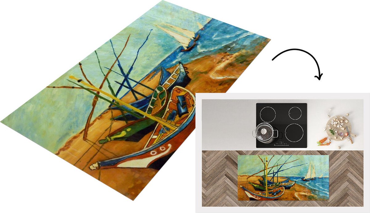 KitchenYeah Keukenloper - Loper keuken - Vissersboten op het strand - Vincent van Gogh - Keukenloper vinyl multicolor, foto 2