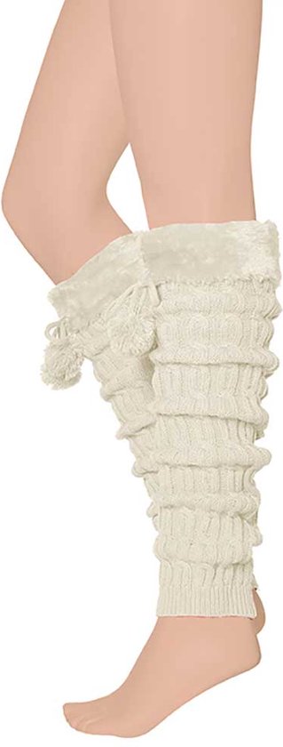 Apollo - Beenwarmers carnaval - Met Pompon - Wit - One size - Beenwarmers dames - Carnavalskleding dames - Feestkleding - Apollo