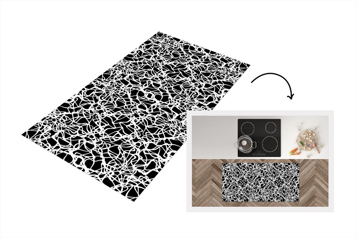 KitchenYeah Keukenloper - Loper keuken - Patroon - Abstract - Zwart Wit - 120x60 cm - Keukenloper vinyl Zwart; Wit