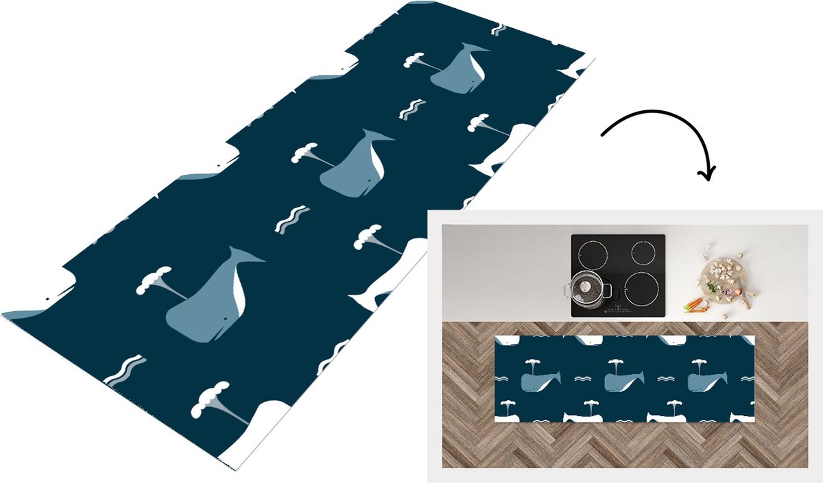 Keukenloper - Loper keuken - Patronen - Walvis - Water - 150x50 cm - Keukenloper vinyl