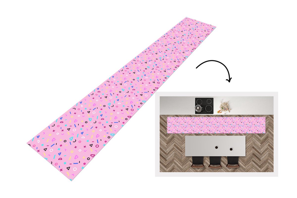 KitchenYeah Keukenloper - Loper keuken - Design - Patronen - Roze - Jaren 80 - 300x50 cm - Keukenloper vinyl Multicolor