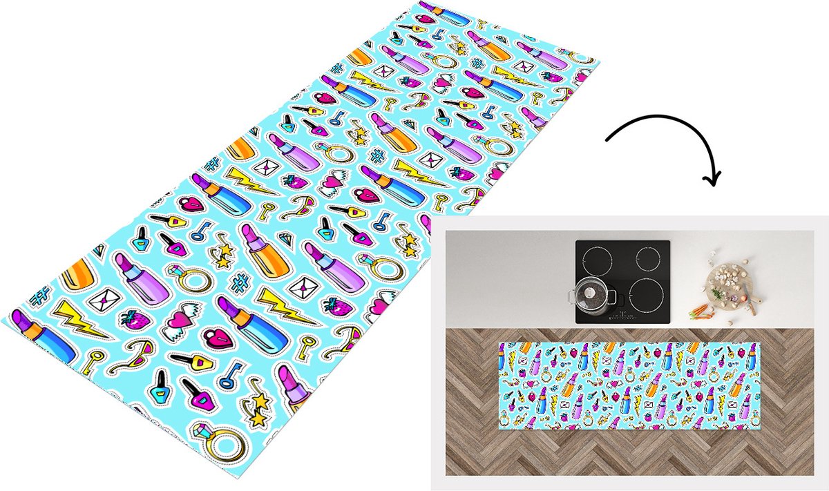 KitchenYeah Keukenloper - Loper keuken - Design - Sticker - Make Up - Ringen - 150x50 cm - Keukenloper vinyl Multicolor