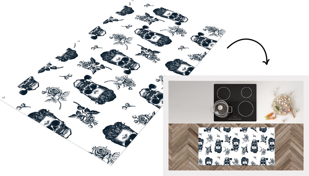 KitchenYeah Keukenloper - Loper keuken - Patronen - Schedel - Rozen - Piraten - 120x60 cm - Keukenloper vinyl Multicolor