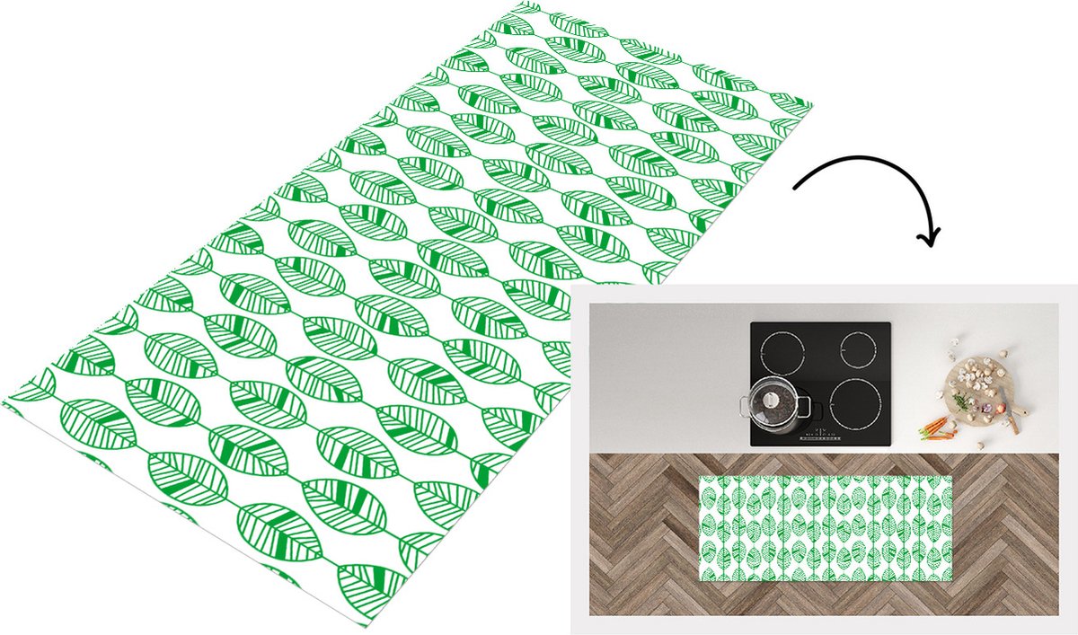 KitchenYeah Keukenloper - Loper keuken - Patroon - Blad - Groen - Keukenloper vinyl Multicolor