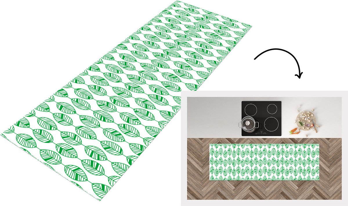 KitchenYeah Keukenloper - Loper keuken - Patroon - Blad - Groen - Keukenloper vinyl, foto 6