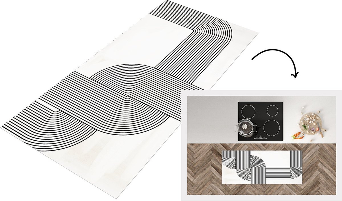 KitchenYeah Keukenloper - Loper keuken - Kunst - Zwart - Wit - 120x50 cm - Keukenloper vinyl Multicolor