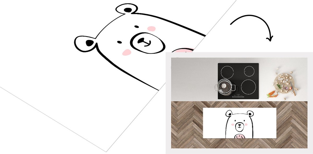 KitchenYeah Keukenloper - Loper keuken - Beer - Kinderen - Wit - 120x50 cm - Keukenloper vinyl Multicolor