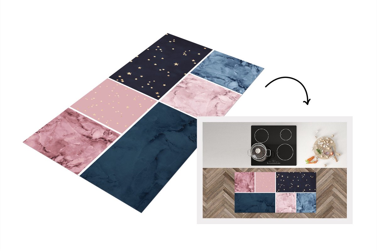 KitchenYeah Keukenloper - Loper keuken - Marmer - Structuur - Collage - 120x60 cm - Keukenloper vinyl Multicolor