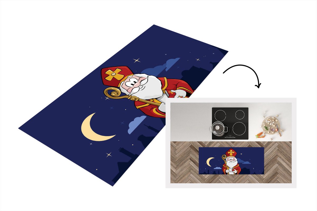KitchenYeah Keukenloper - Loper keuken - Sinterklaas decoratie - Sint - Kinderen - 120x50 cm - Keukenloper vinyl Multicolor