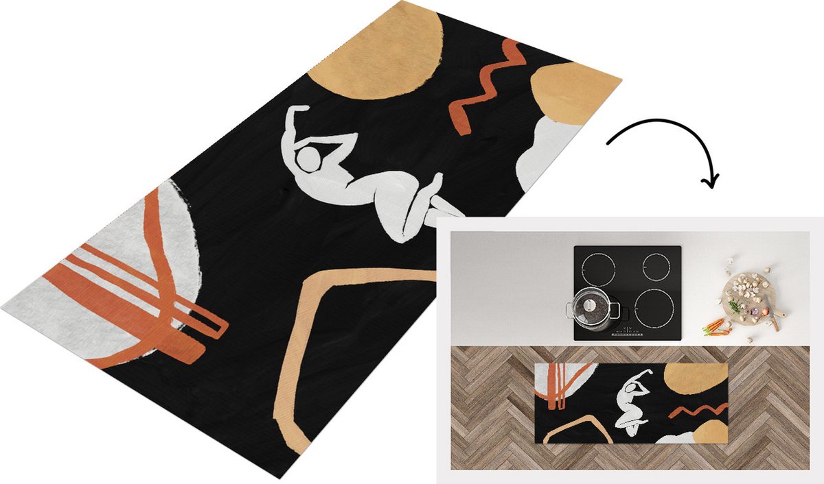 KitchenYeah Keukenloper - Loper keuken - Vrouw - Abstract - Kunst - 120x50 cm - Keukenloper vinyl Multicolor