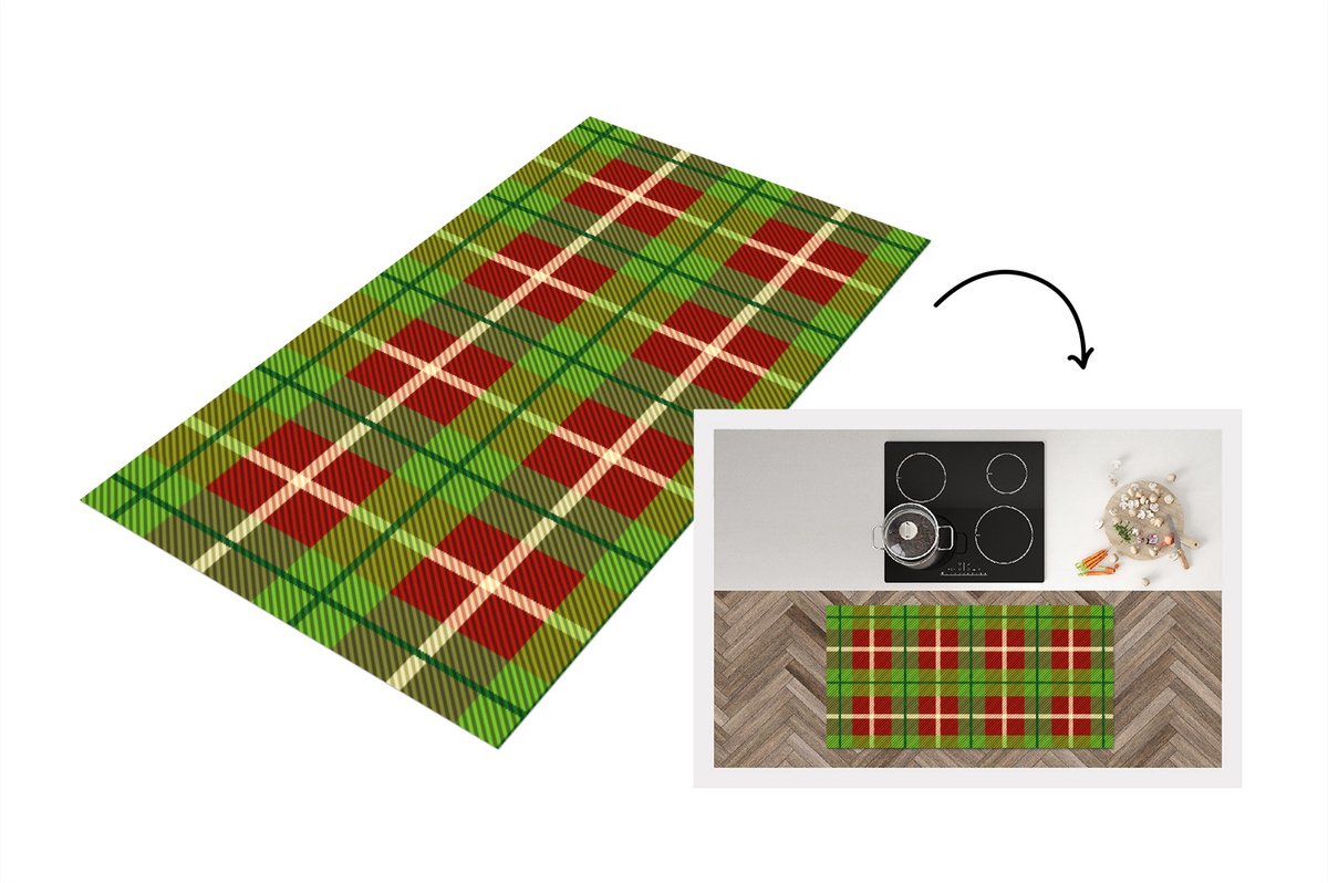 KitchenYeah Keukenloper - Loper keuken - Plaid - Kerst - Groen - Rood - Keukenloper vinyl, foto 2