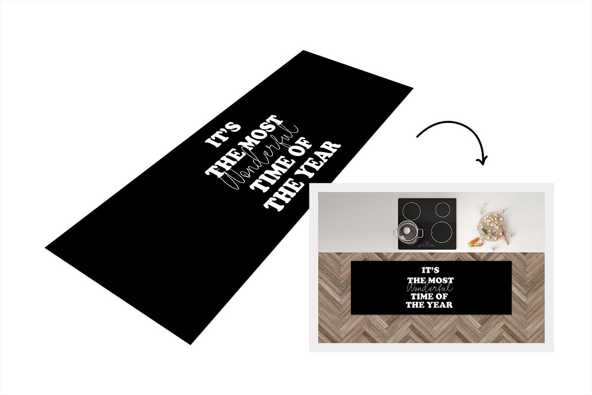 KitchenYeah Keukenloper - Loper keuken - Kerst - Quotes - It's the most wonderful time of the year - Spreuken - 150x50 cm - Keukenloper vinyl Multicolor