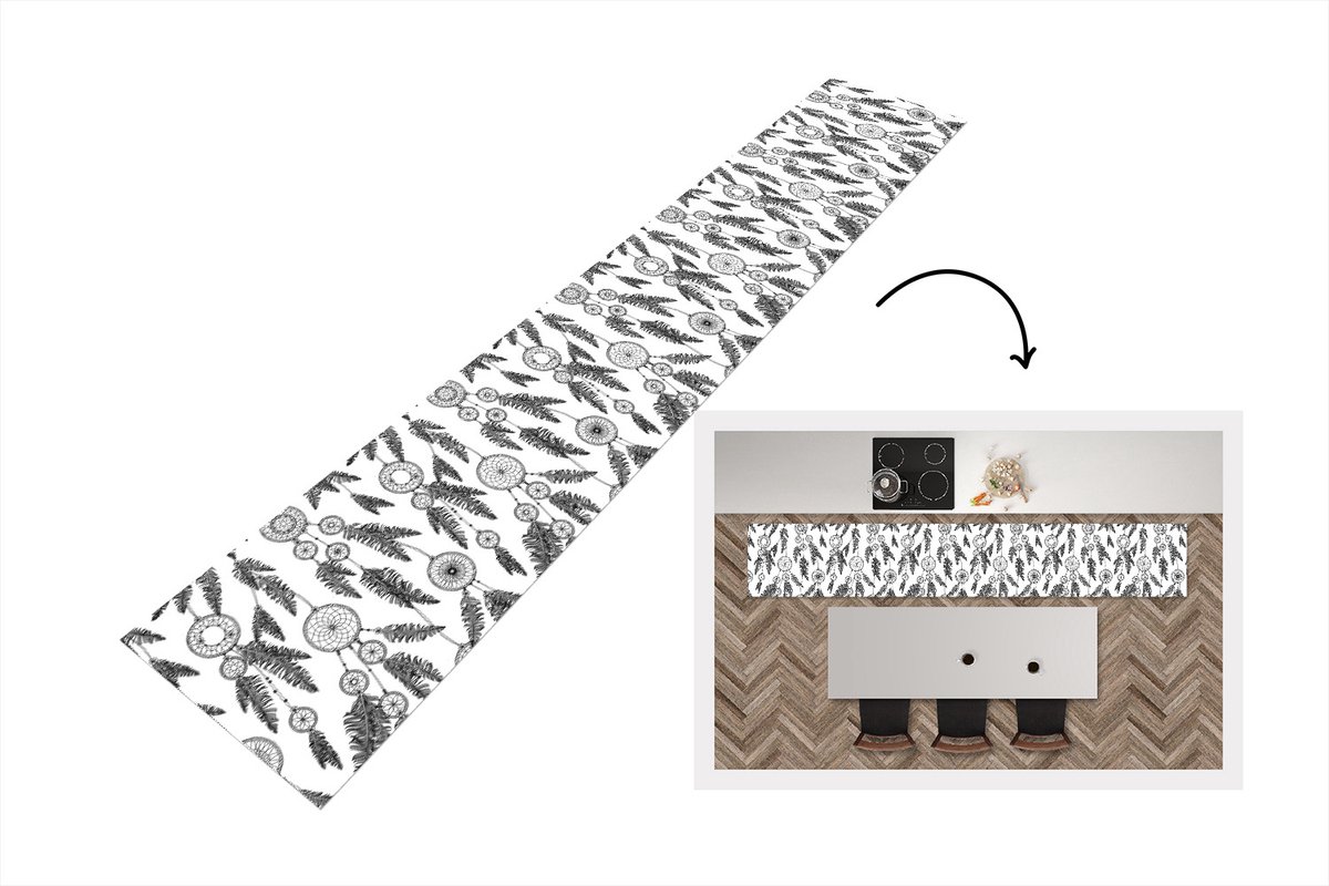 KitchenYeah Keukenloper - Loper keuken - Droomvanger - Veren - Indiaan - Patronen - 300x50 cm - Keukenloper vinyl Multicolor