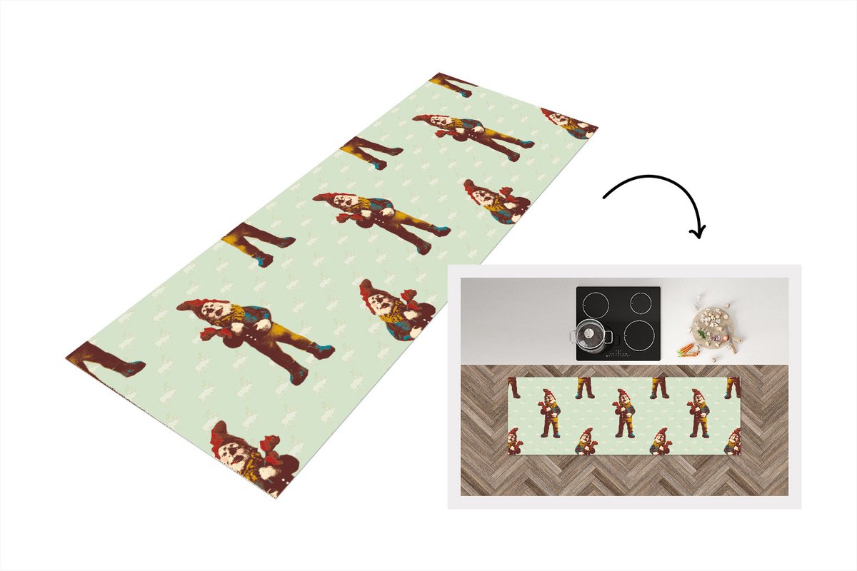 KitchenYeah Keukenloper - Loper keuken - Kabouter - Patronen - Tuin - 150x50 cm - Keukenloper vinyl Multicolor