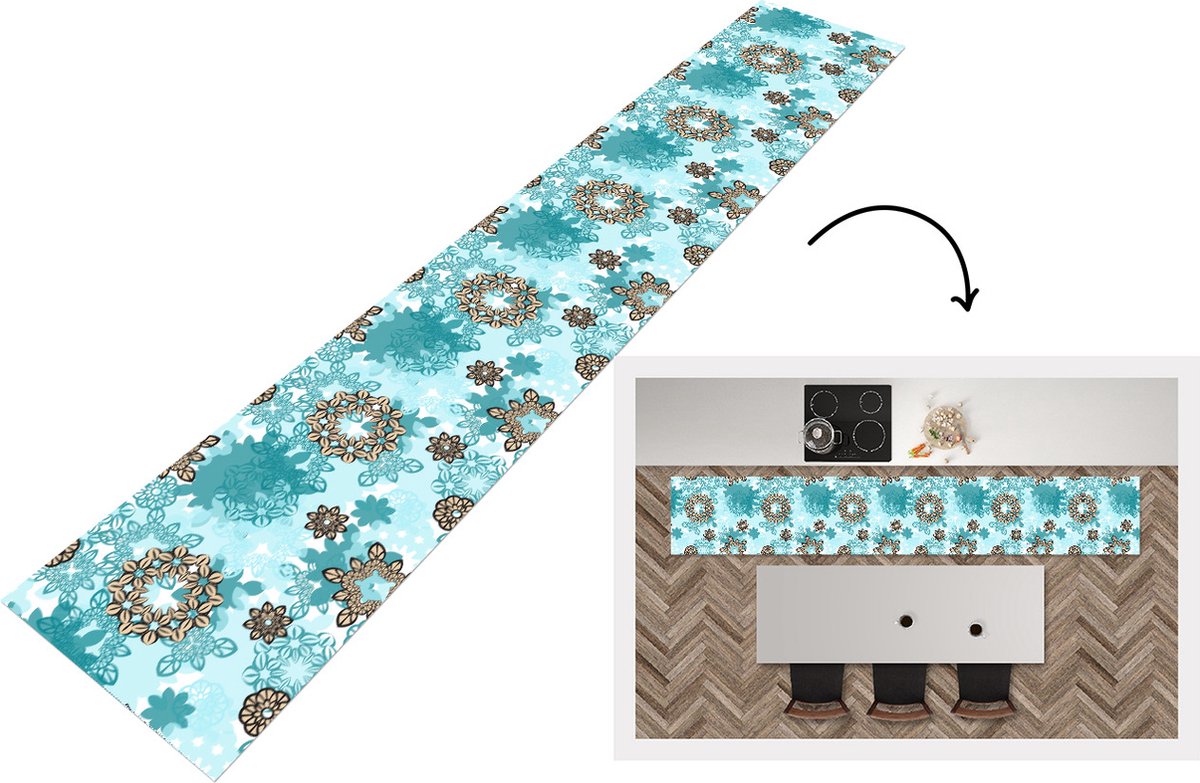 KitchenYeah Keukenloper - Loper keuken - Tiener - Mandala - Patronen - 300x50 cm - Keukenloper vinyl Multicolor