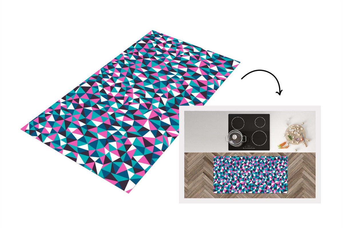 KitchenYeah Keukenloper - Loper keuken - Geometrie - Roze - Blauw - Wit - Patronen - Keukenloper vinyl, foto 6