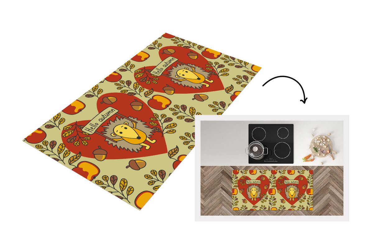 KitchenYeah Keukenloper - Loper keuken - Egel - Herfst - Seizoenen - Kind - Design - 120x60 cm - Keukenloper vinyl Multicolor
