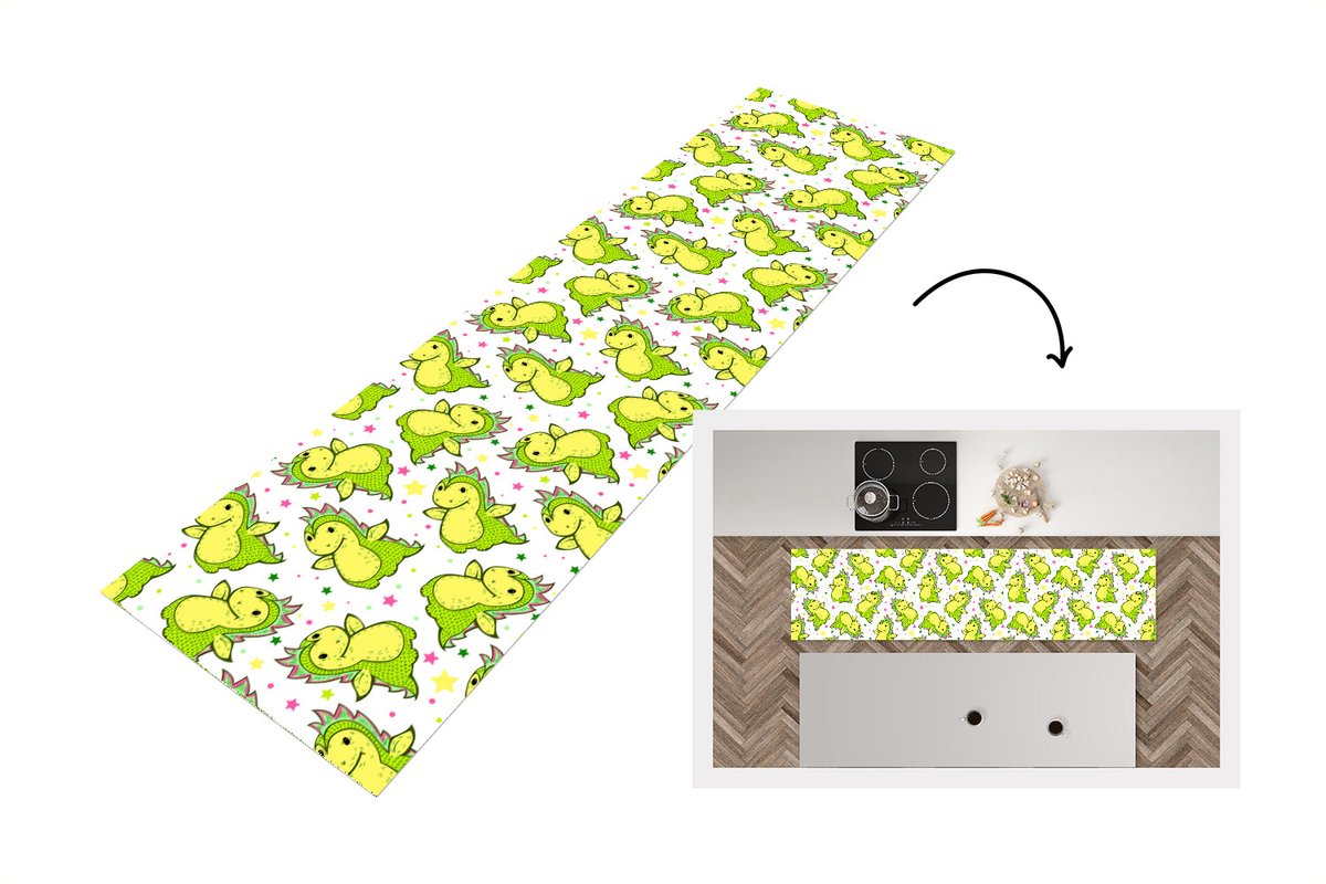 KitchenYeah Keukenloper - Loper keuken - Draak - Jongen - Sterren - Regenboog - Design - 240x60 cm - Keukenloper vinyl Multicolor
