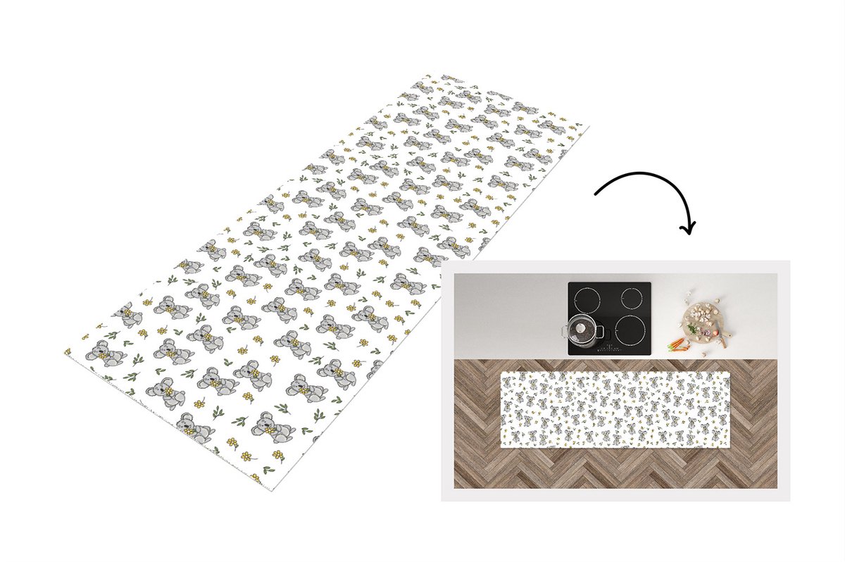 KitchenYeah Keukenloper - Loper keuken - Koala - Bloemen - Patronen - Kind - 150x50 cm - Keukenloper vinyl Multicolor