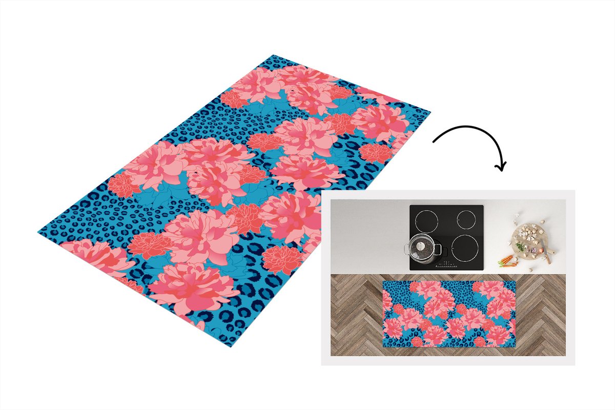 KitchenYeah Keukenloper - Loper keuken - Patronen - Jungle - Bloem - Luipaard print - 120x60 cm - Keukenloper vinyl Multicolor