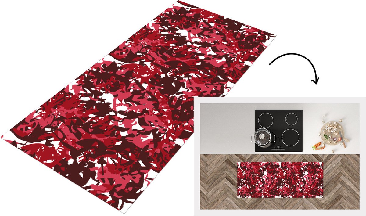 KitchenYeah Keukenloper - Loper keuken - Patroon - Jungle - Rood - Keukenloper vinyl Multicolor
