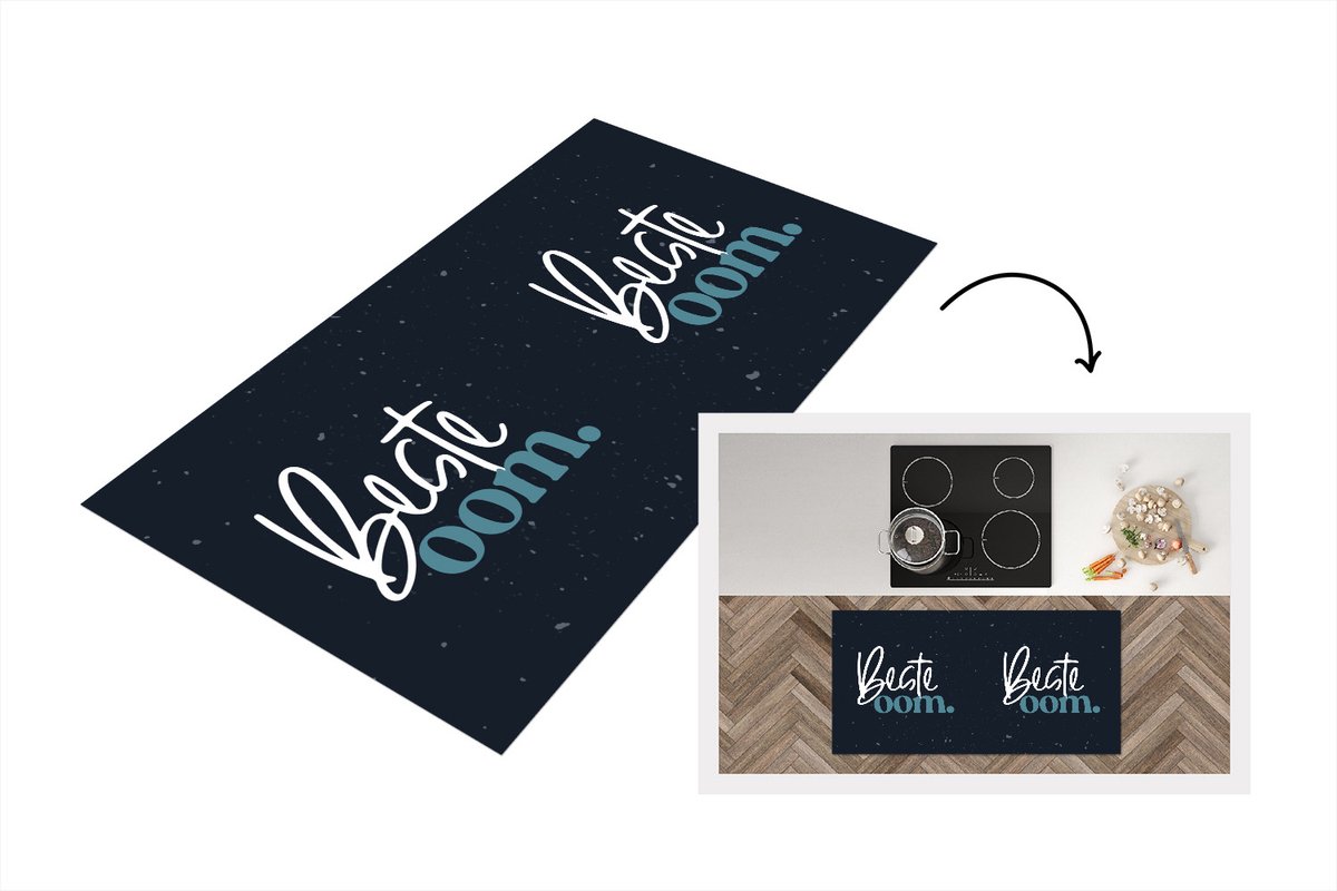 KitchenYeah Keukenloper - Loper keuken - 'Beste oom' - Blauw - Quotes - Spreuken - 120x60 cm - Keukenloper vinyl Multicolor