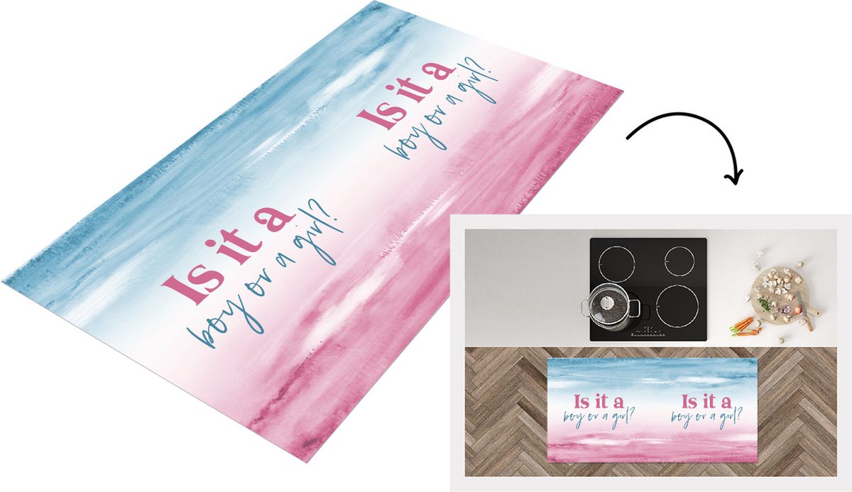 KitchenYeah Keukenloper - Loper keuken - Baby - Zwangerschap - Babyshower - Is it a Boy or a Girl - Gender reveal - Tekst - Spreuken - 120x60 cm - Keukenloper vinyl Multicolor