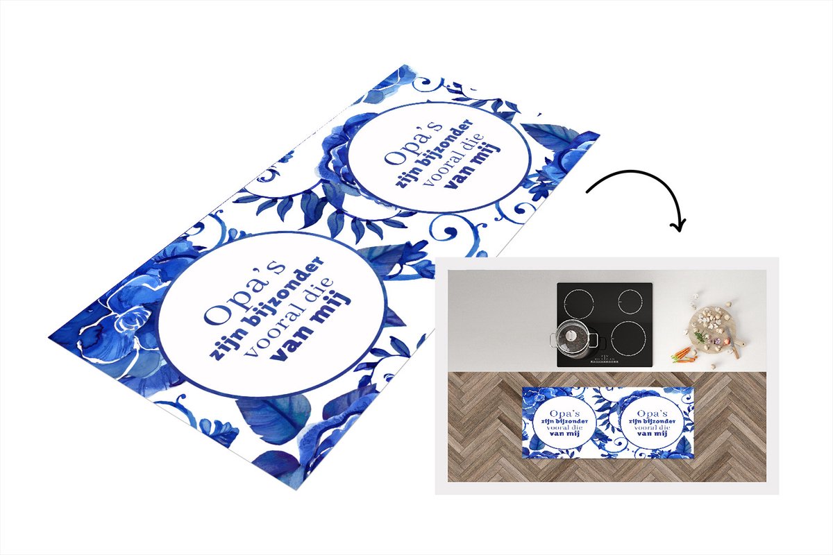KitchenYeah Keukenloper - Loper keuken - Quotes - 'Opa's zijn bijzonder vooral die van mij' - Blauw - Spreuken - 120x50 cm - Keukenloper vinyl Multicolor