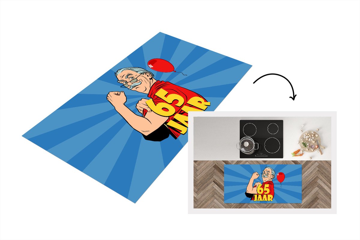 KitchenYeah Keukenloper - Loper keuken - Verjaardag - Man - 65 Jaar - 120x60 cm - Keukenloper vinyl Multicolor