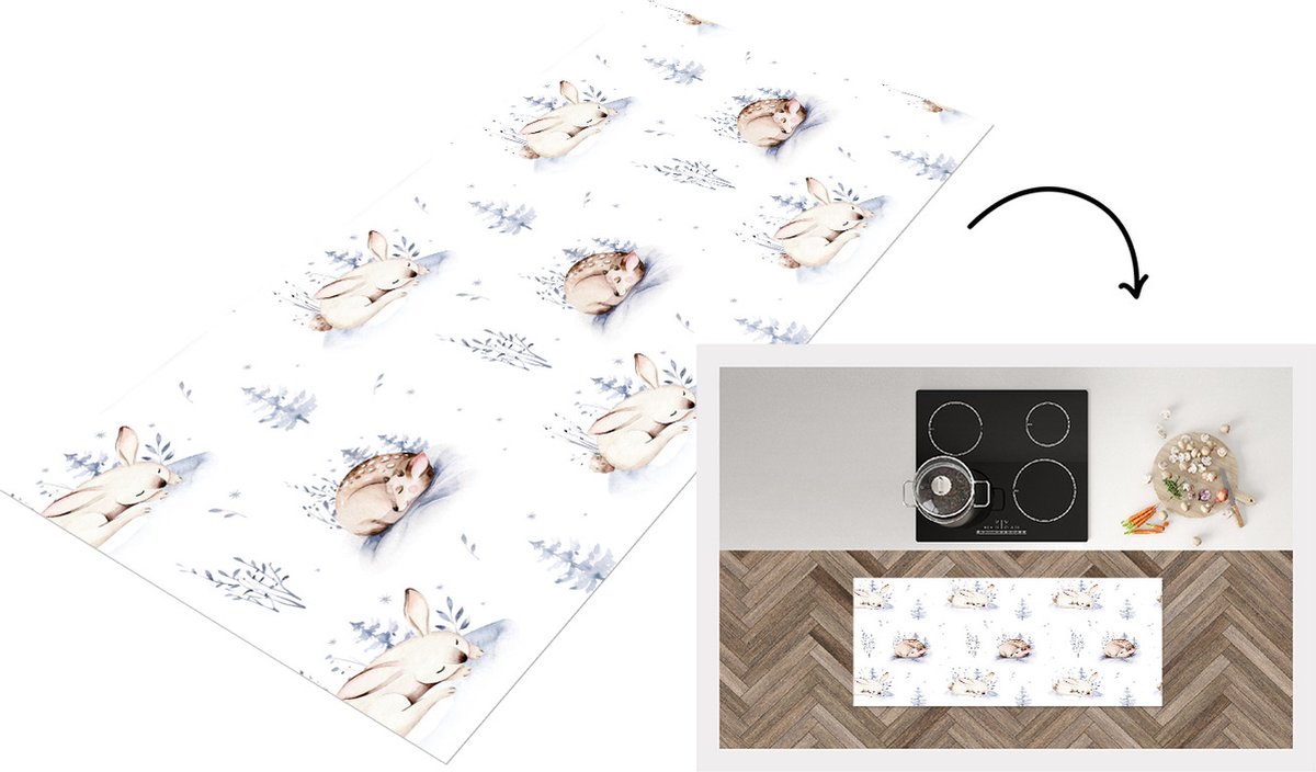KitchenYeah Keukenloper - Loper keuken - Winter - Dieren - Patroon - 120x50 cm - Keukenloper vinyl Multicolor