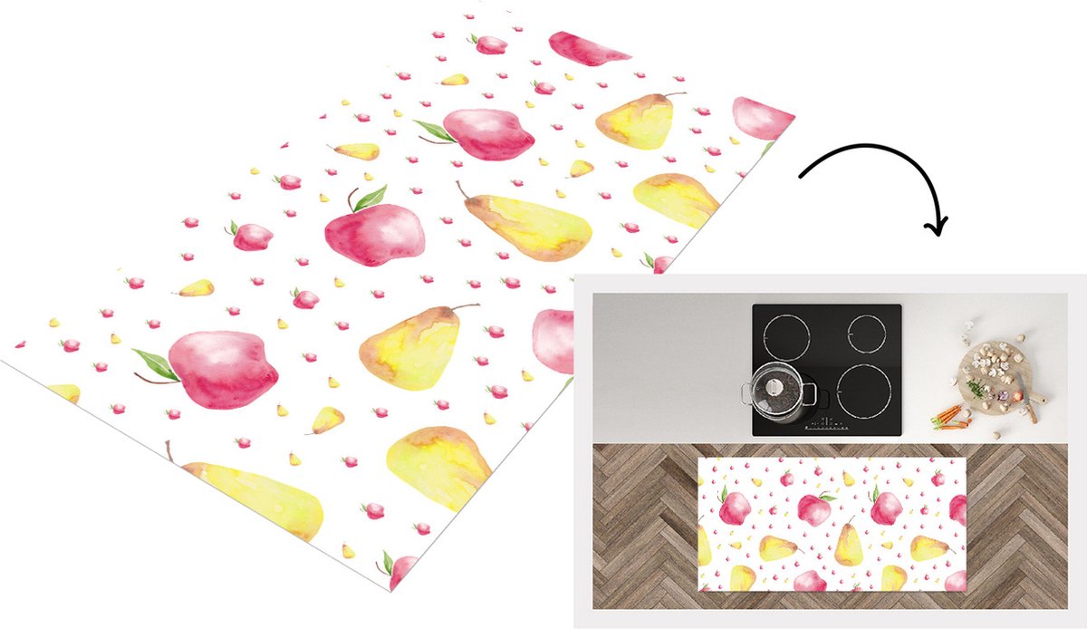 KitchenYeah Keukenloper - Loper keuken - Fruit - Waterverf - Wit - 120x60 cm - Keukenloper vinyl Multicolor