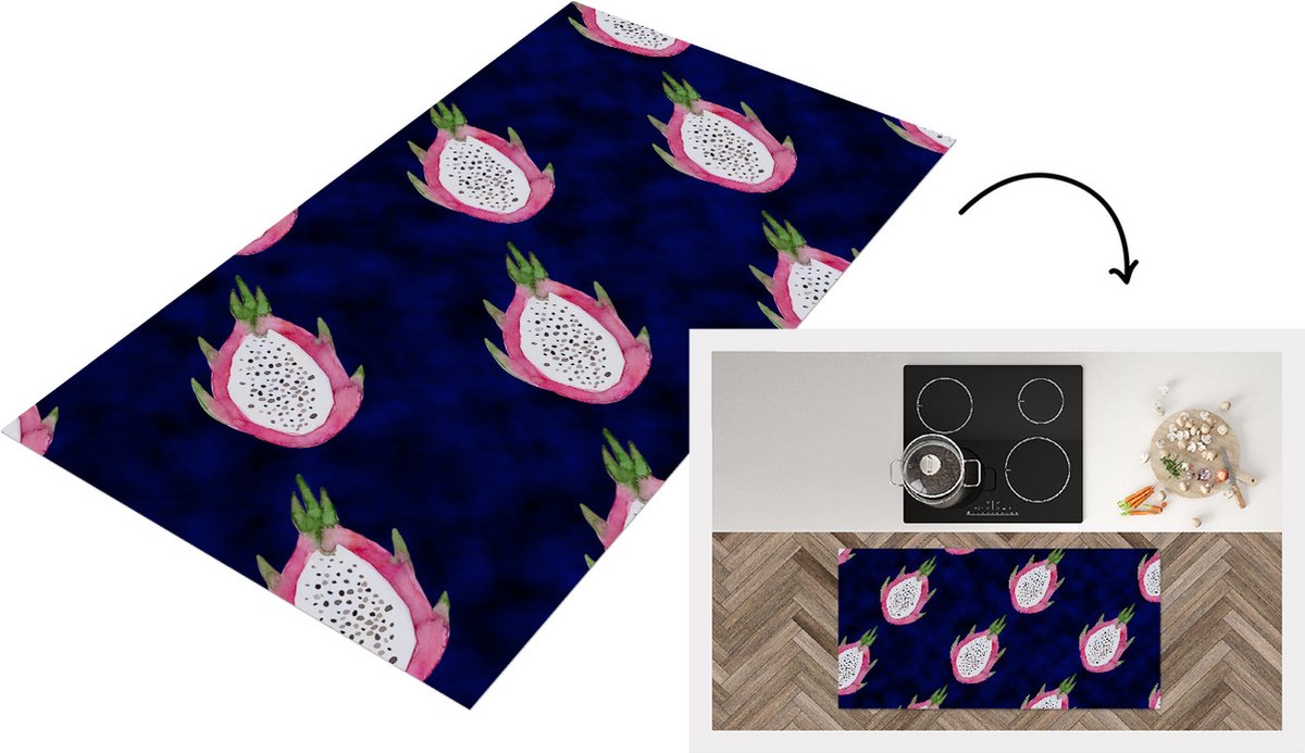 KitchenYeah Keukenloper - Loper keuken - Drakenfruit - Sjablonen - Fruit - 120x60 cm - Keukenloper vinyl Multicolor
