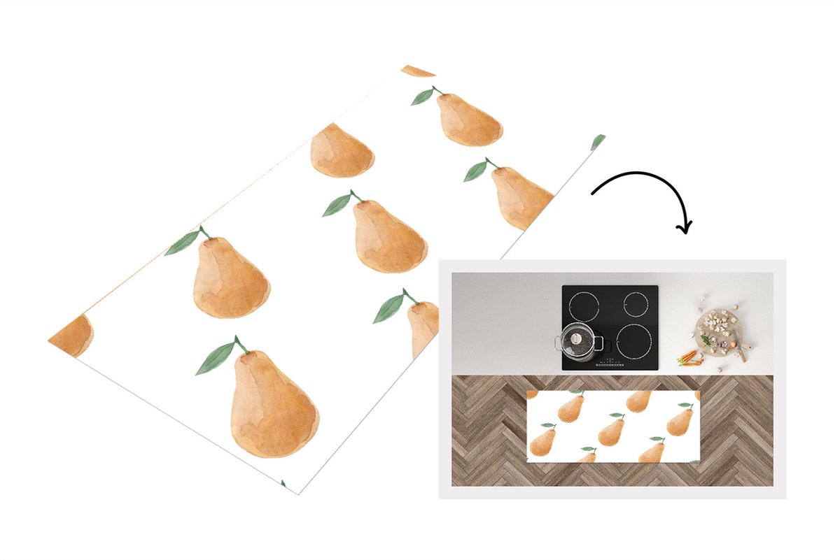 KitchenYeah Keukenloper - Loper keuken - Peren - Aquarel - Patronen - 120x50 cm - Keukenloper vinyl Multicolor